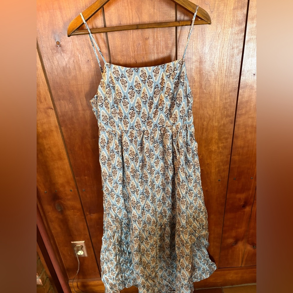 Floral Blue and Brown Spaghetti Strap Dress